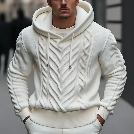 Men's Long Sleeved Hooded Knitted Sweater