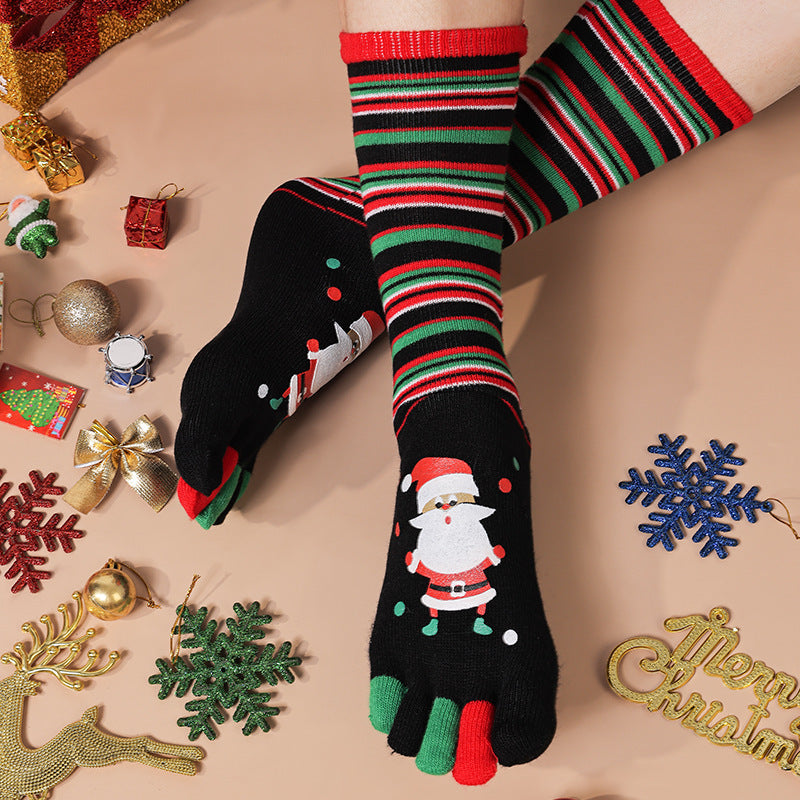 Cute Christmas Five-finger Elastic Sweat-absorbent Socks For Both Men & Women