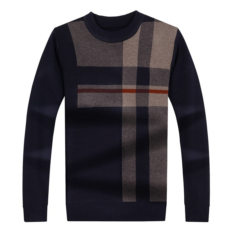 Men Warm Stripe Casual Round Collar Loose Needle