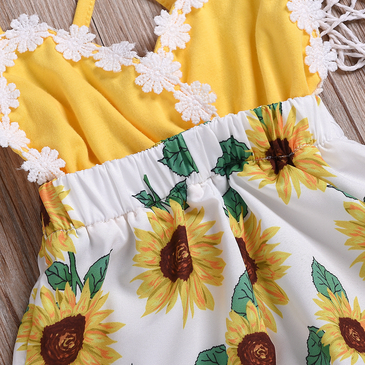 Girls Baby Jumpsuits Sunflower Sling Lace Jumpsuit