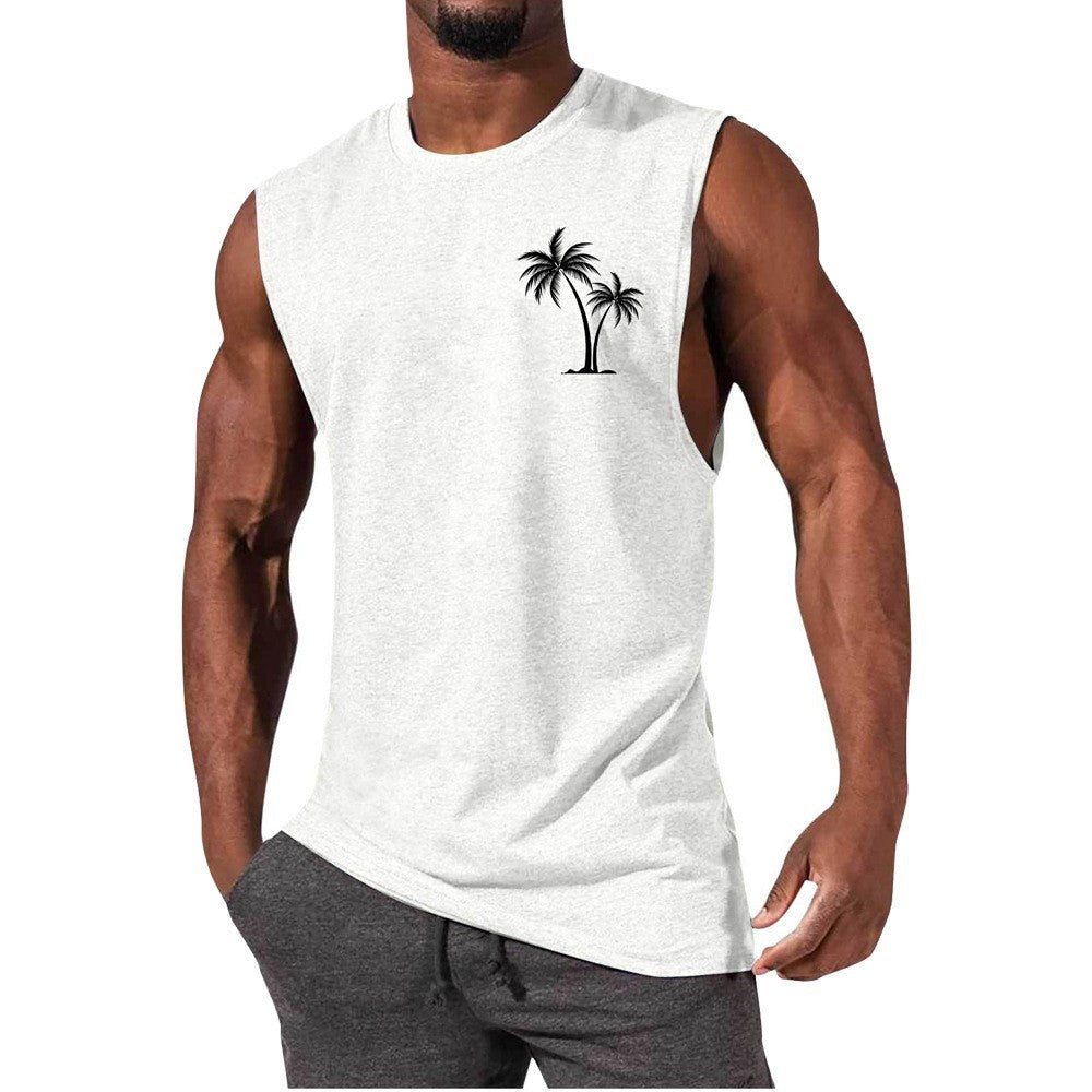 Coconut Tree Embroidery Vest Summer Beach Tank Tops