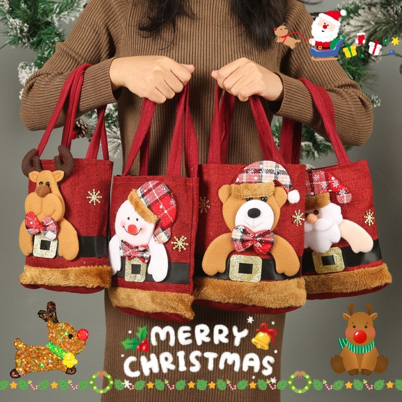 Christmas Candy Gift Tote Bag For Kids Creative Santa Claus Elk Snowman Bear Handbag