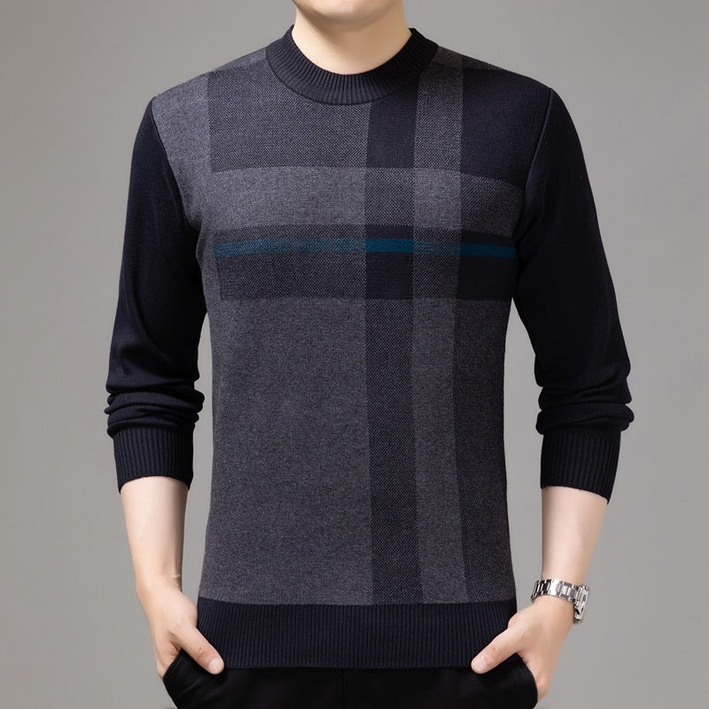 Men Warm Stripe Casual Round Collar Loose Needle