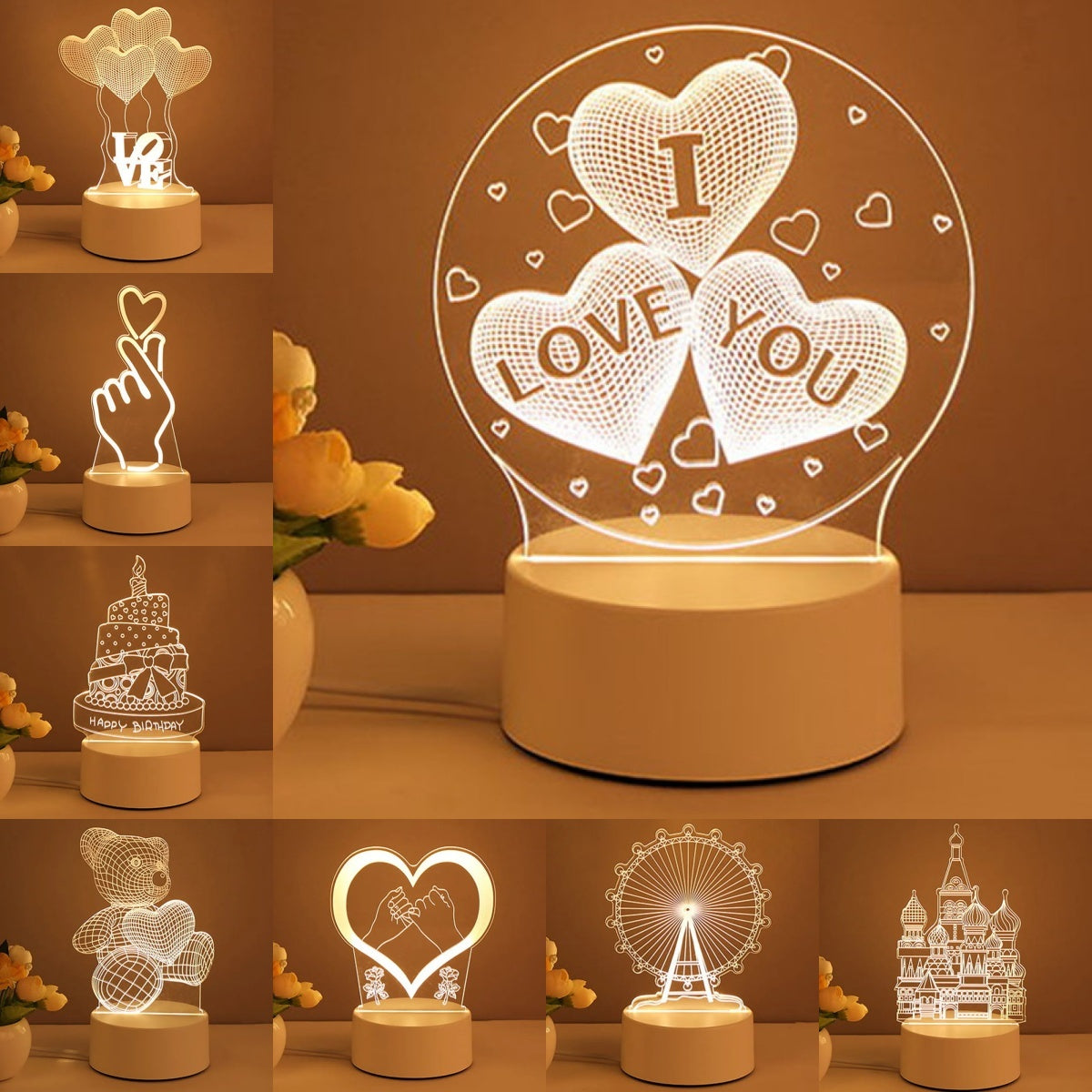 3D Lamp Acrylic USB LED Night Lights Neon Sign Valentines Day Gifts