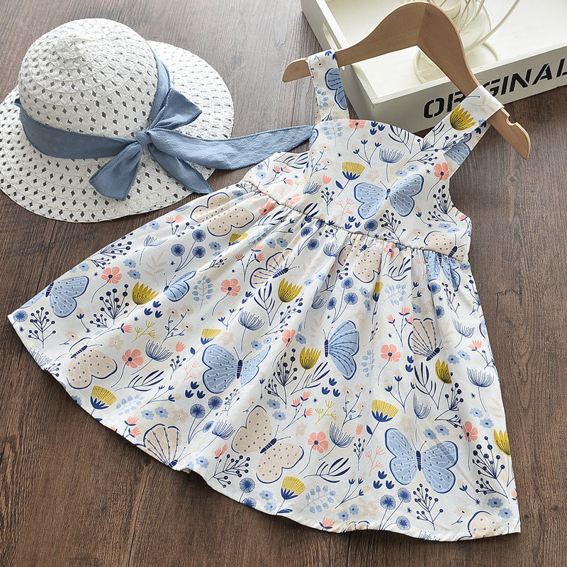 Girl's Printed Cotton Dress With Butterflies