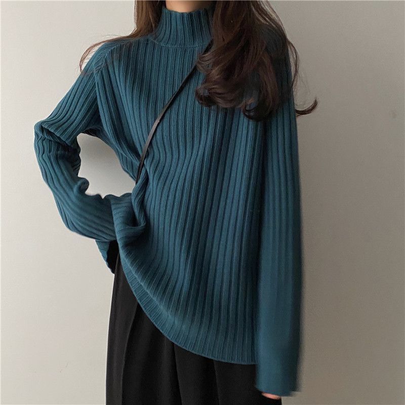 Idle Style Mock Neck Design Sense Loose Thick Inner Sweater