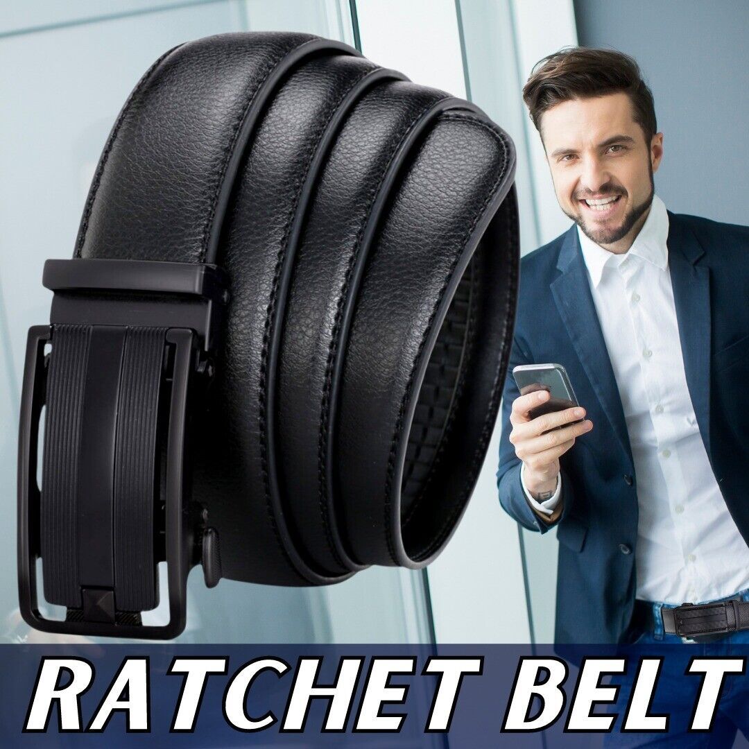 Men's Ratchet Belt Leather Belt With Slide Buckle Ratchet Belts