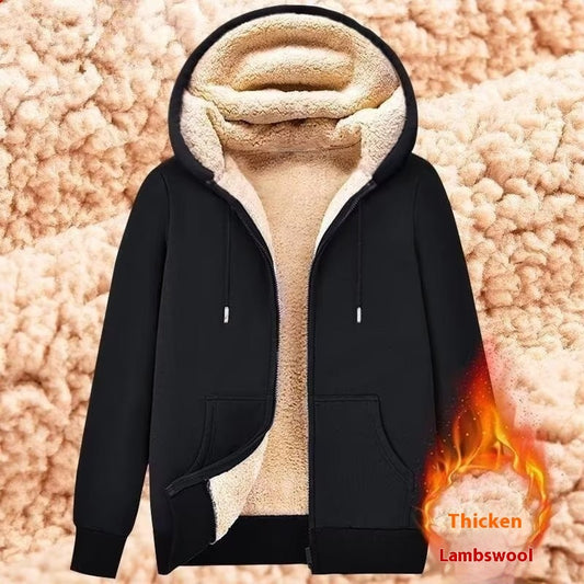 Zipper Sweater Men's Lamb Wool Hooded Jacket