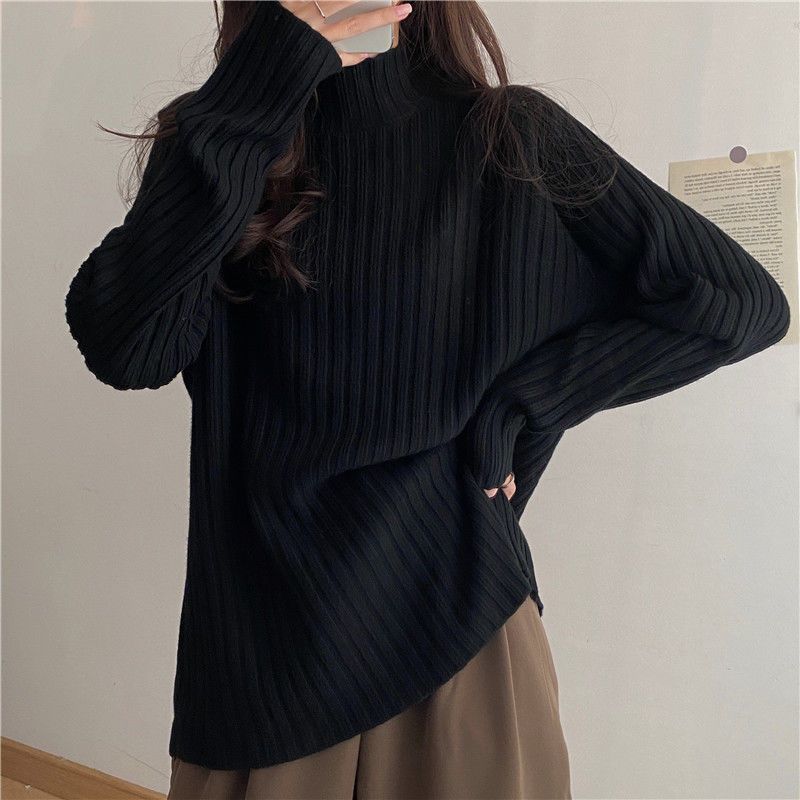 Idle Style Mock Neck Design Sense Loose Thick Inner Sweater