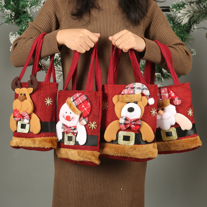 Christmas Candy Gift Tote Bag For Kids Creative Santa Claus Elk Snowman Bear Handbag