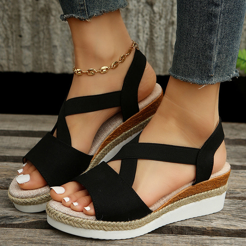 Wedge Sandals For Women Cross-strap Platform Gladiator Hemp Heel Shoes Summer