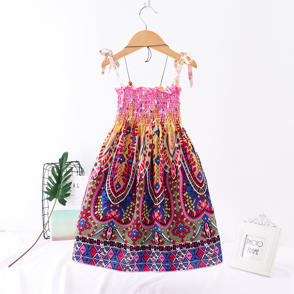 Children's Cotton Silk Sling Floral Vest Skirt