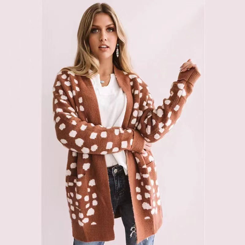 Thick Loose Dot Sweater Coat Knitted Cardigan For Women