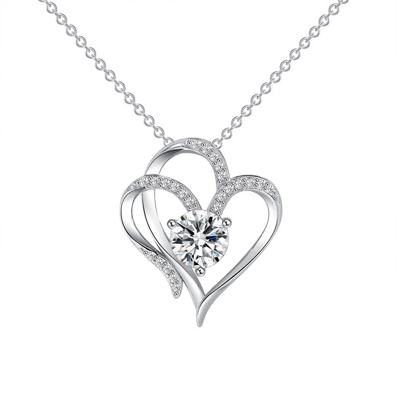 Love Necklace With Rhinestones Ins Personalized Heart-shaped Necklace Clavicle