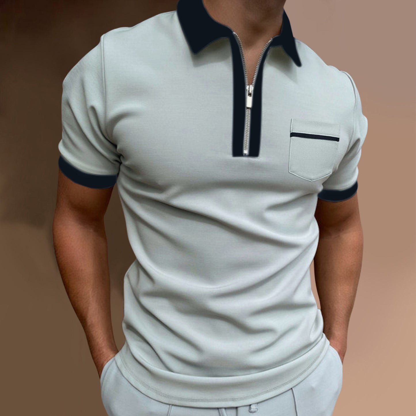 European And American Men's Lapel Fashion Slim Pocket T-shirt