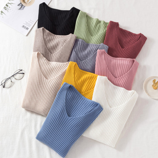 New V-neck Long Sleeve Base Knitting Sweater