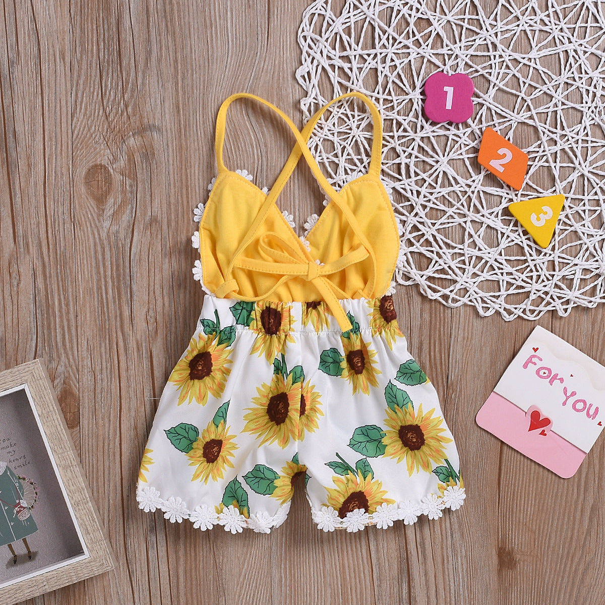 Girls Baby Jumpsuits Sunflower Sling Lace Jumpsuit