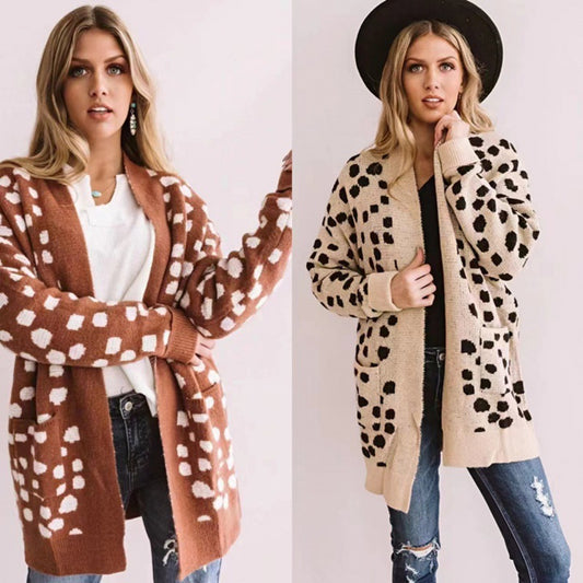 Thick Loose Dot Sweater Coat Knitted Cardigan For Women