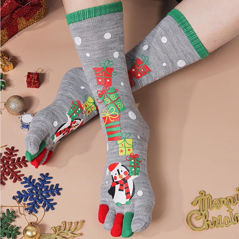 Cute Christmas Five-finger Elastic Sweat-absorbent Socks For Both Men & Women