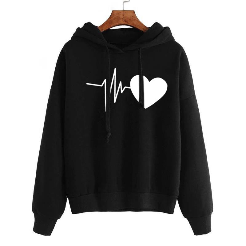 Heart Print Streetwear Hoodies Women Sweatshirt Spring Autumn Long Sleeve Hoodie Clothes - Trendys Collections