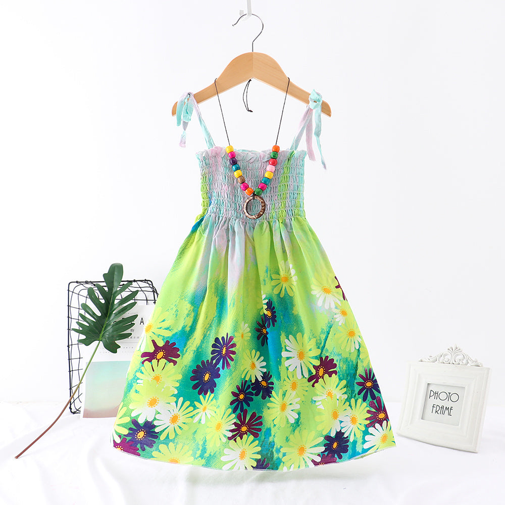 Children's Cotton Silk Sling Floral Vest Skirt