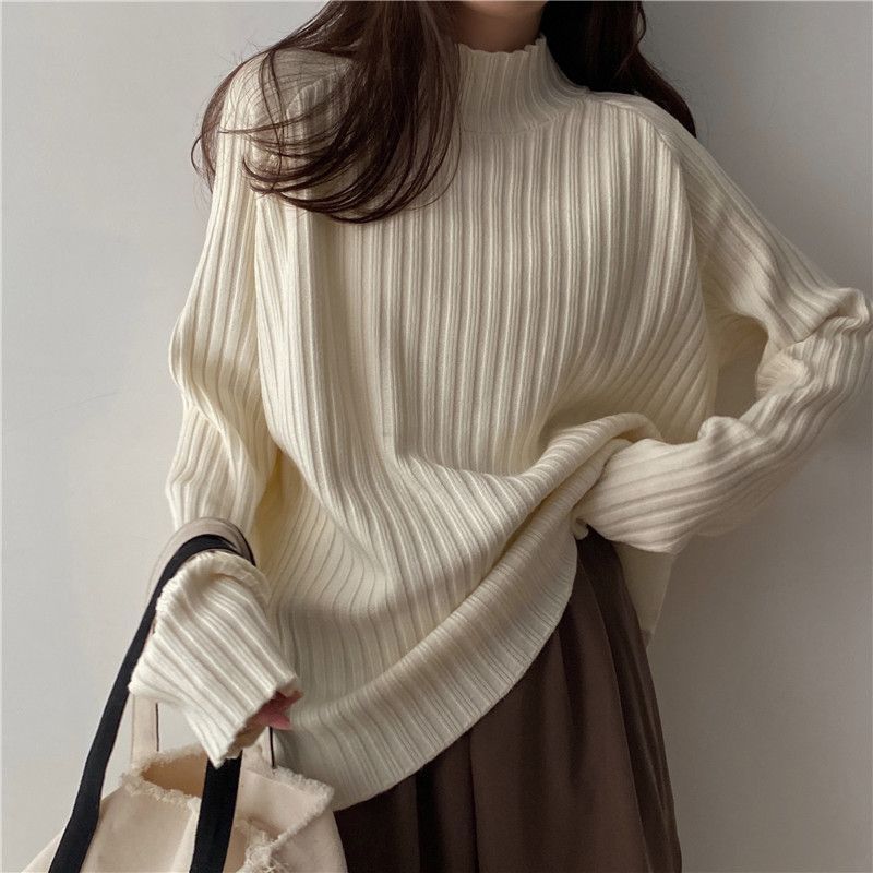 Idle Style Mock Neck Design Sense Loose Thick Inner Sweater