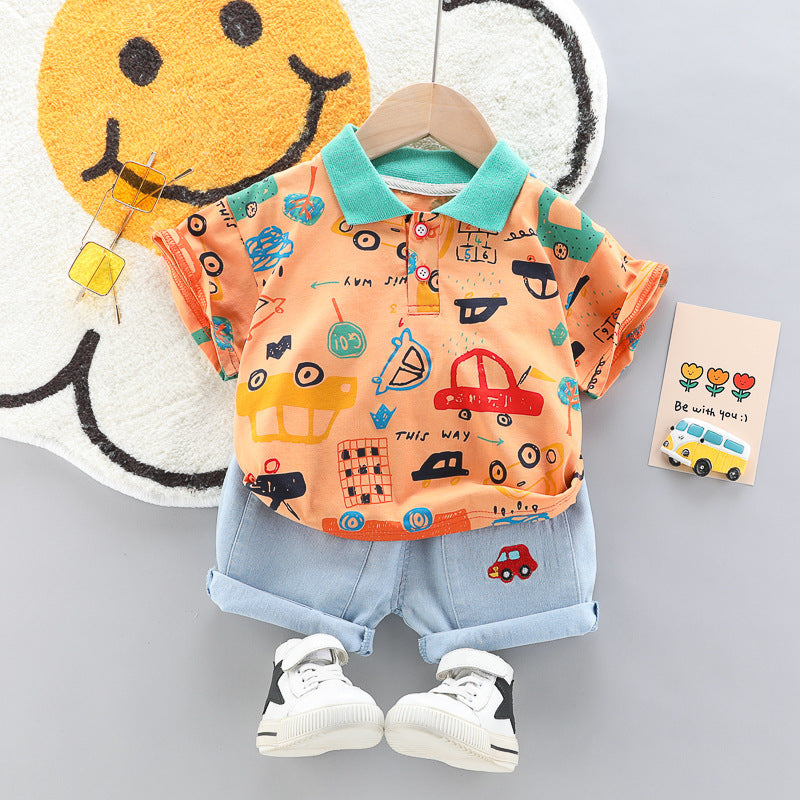 Boys Car Pattern Two-piece Summer Casual Clothes Baby