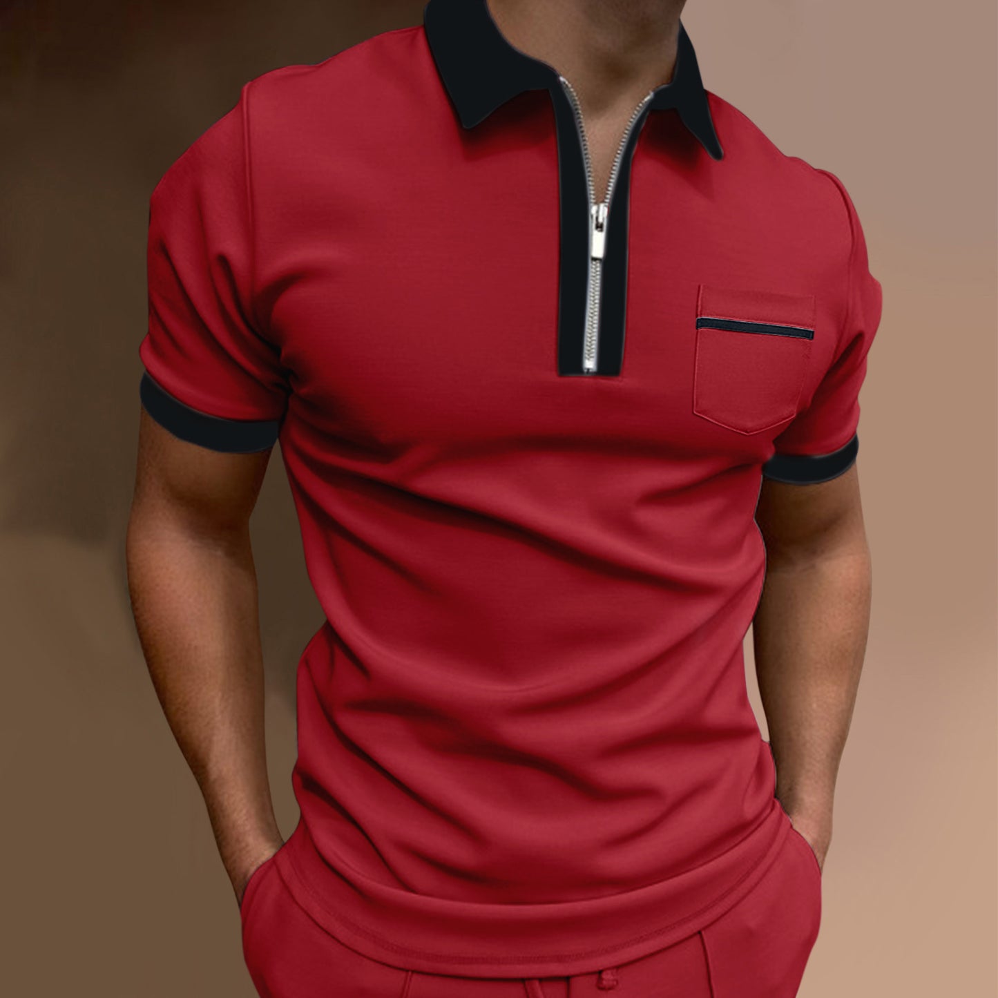 European And American Men's Lapel Fashion Slim Pocket T-shirt