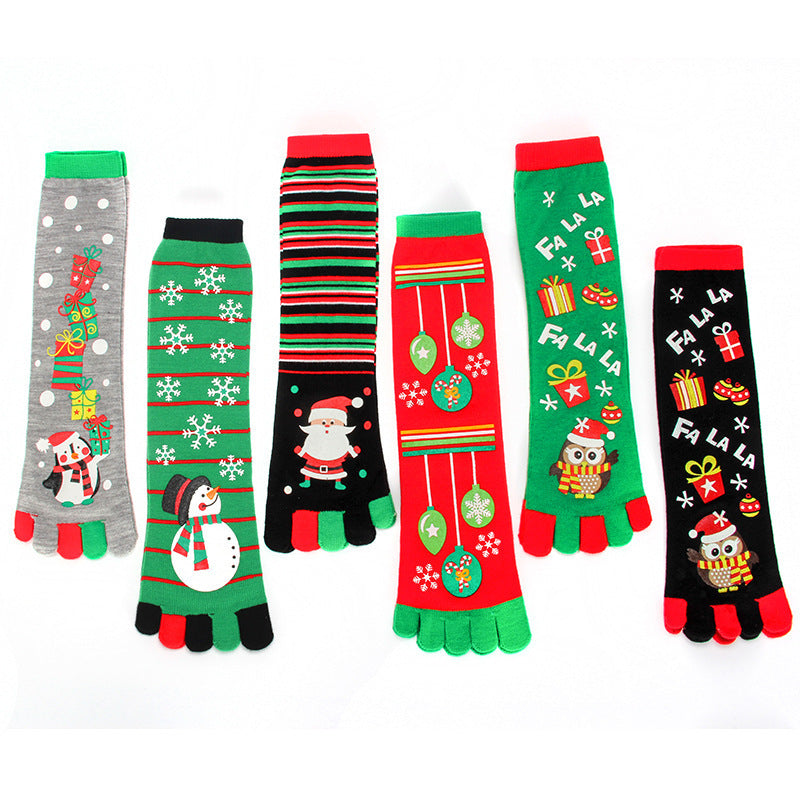 Cute Christmas Five-finger Elastic Sweat-absorbent Socks For Both Men & Women