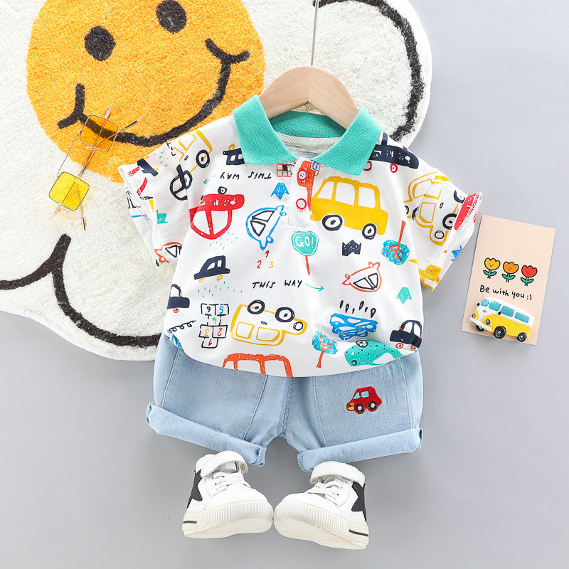 Boys Car Pattern Two-piece Summer Casual Clothes Baby