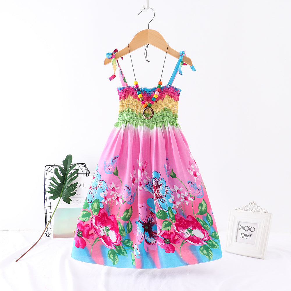 Children's Cotton Silk Sling Floral Vest Skirt