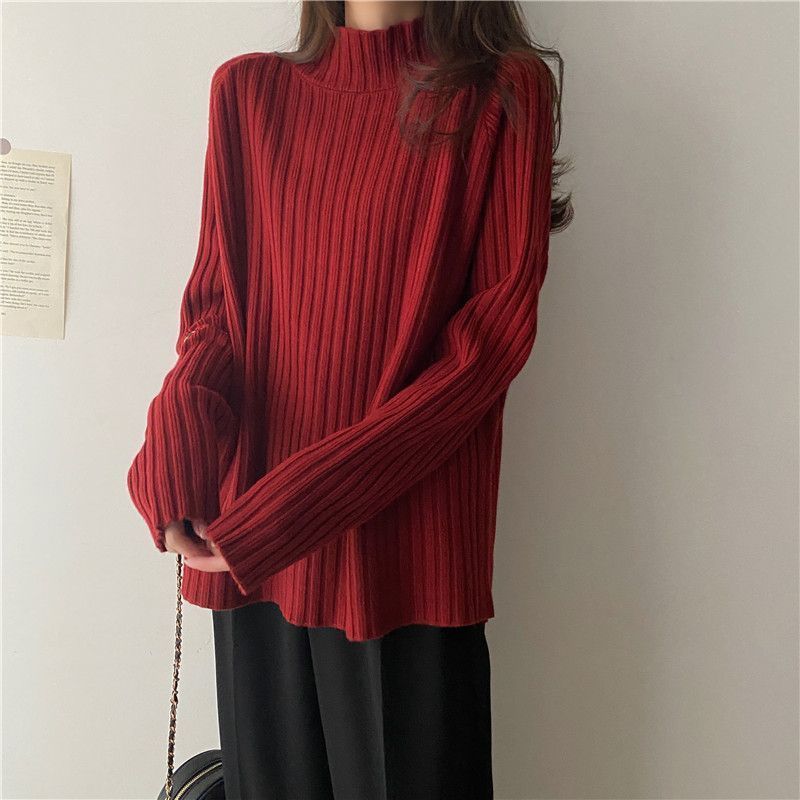 Idle Style Mock Neck Design Sense Loose Thick Inner Sweater