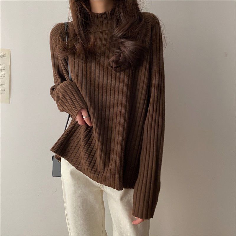 Idle Style Mock Neck Design Sense Loose Thick Inner Sweater