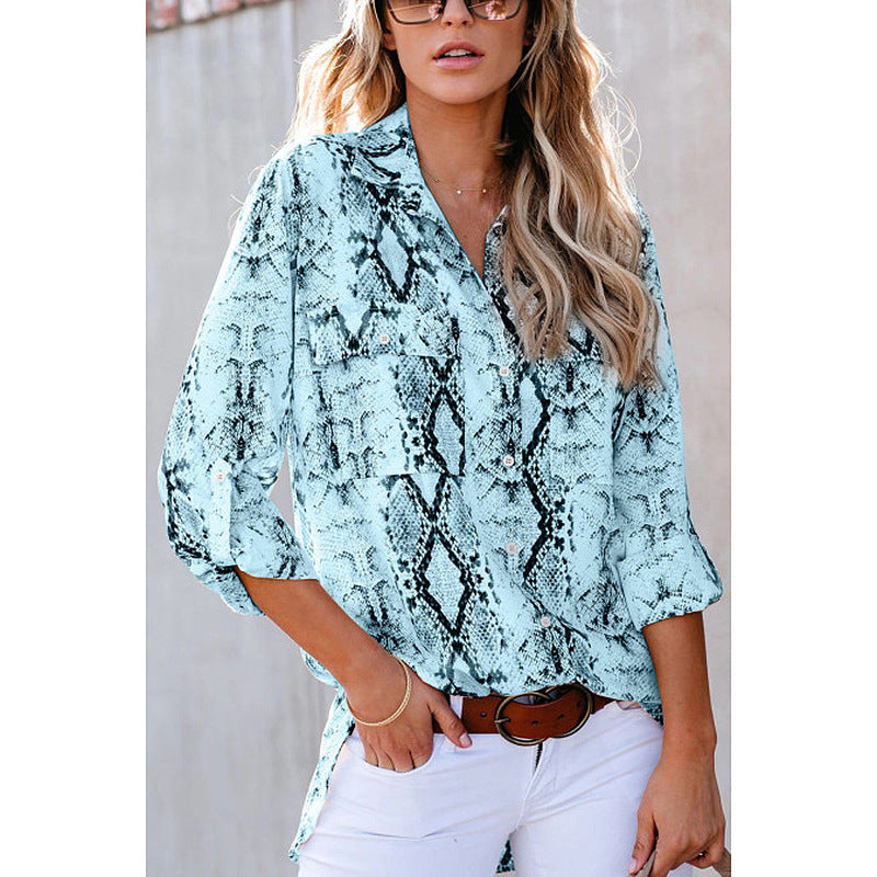 Women Leopard Print Three-Quarter Sleeve Loose Casual Shirt