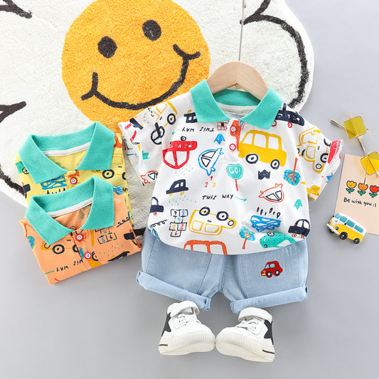 Boys Car Pattern Two-piece Summer Casual Clothes Baby