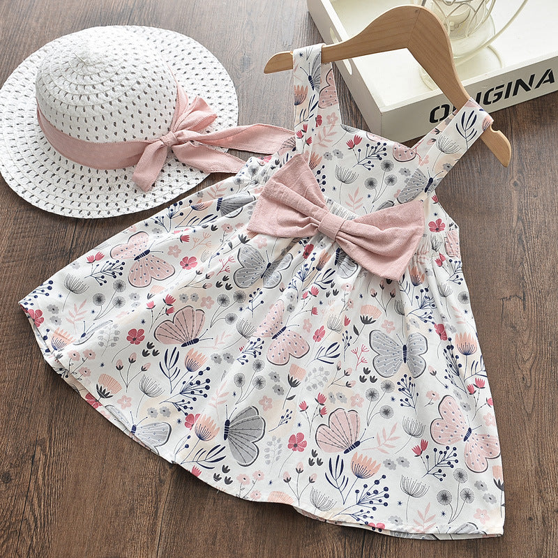 Girl's Printed Cotton Dress With Butterflies