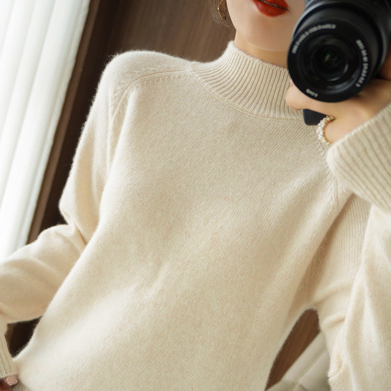 Women's Half Turtleneck Beige Sweater