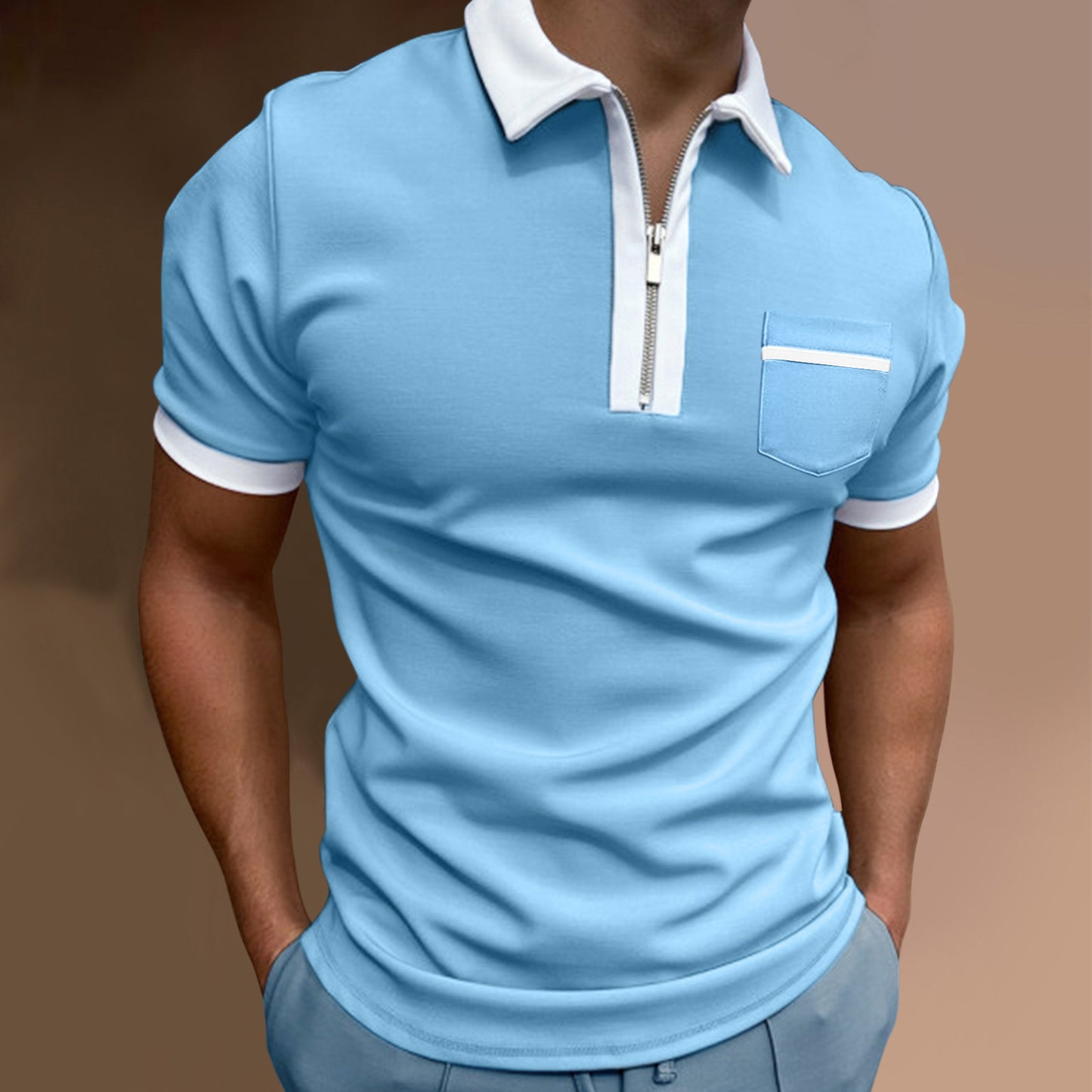 European And American Men's Lapel Fashion Slim Pocket T-shirt