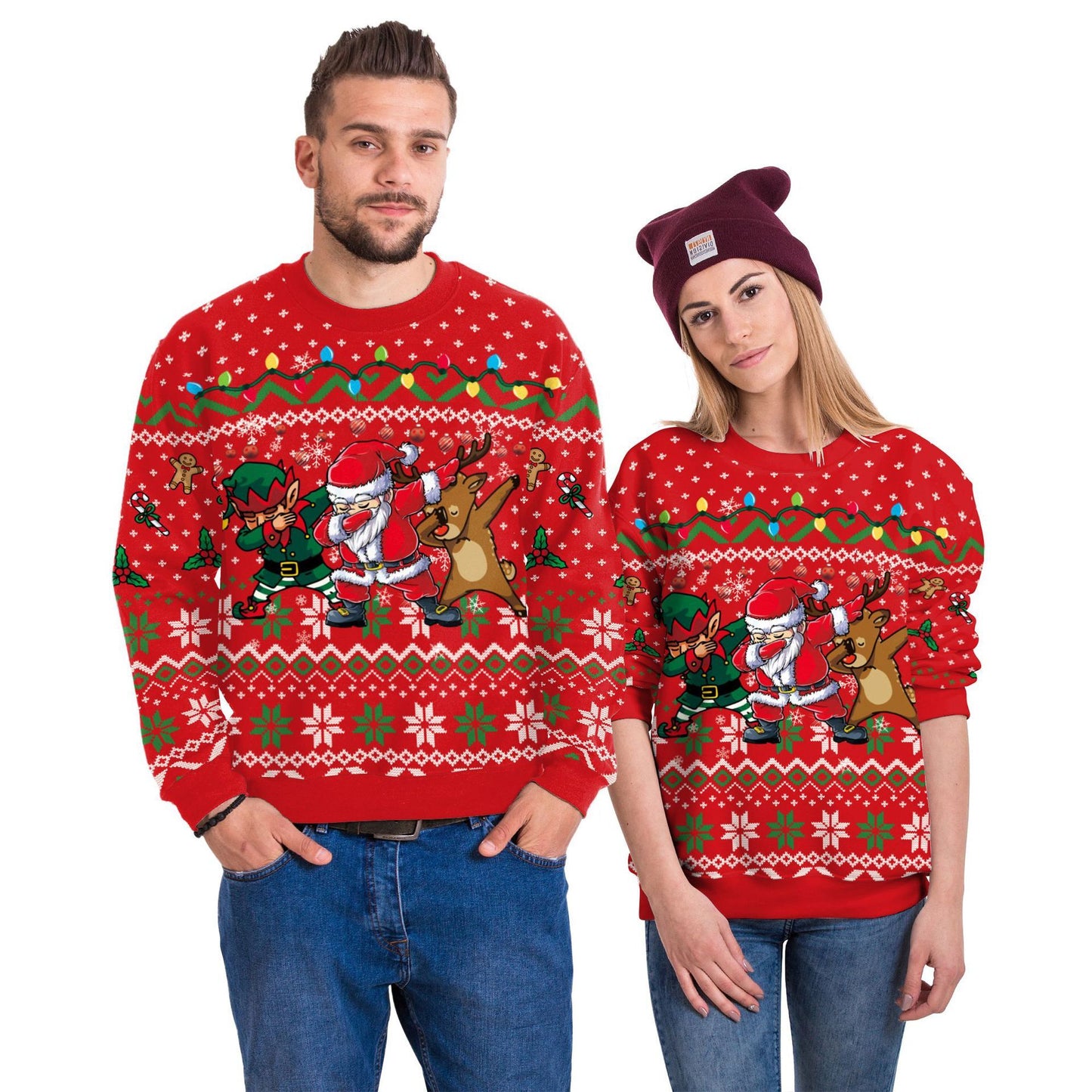 Men And Women Christmas Round Neck Sweater Tops