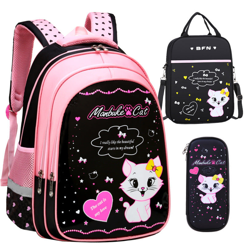 Girls School Cute Cat Print Backpack